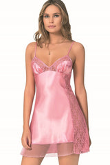 Pink Satin & Lace Asymmetrical Nightdress