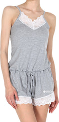 Grey Lace-Trimmed Lounge Romper