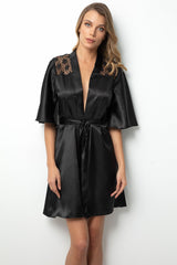 Black Satin & Lace Midi Dress – Timeless Sophistication