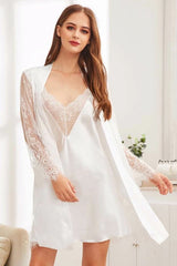 luxurious satin and lace nightdress and robe set