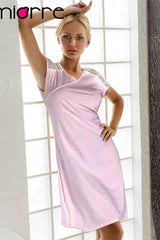 Soft Pink Lace-Trim Nightdress