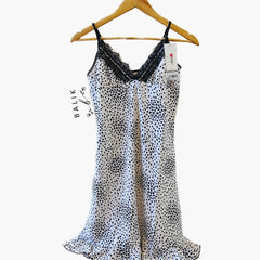 Black Lace-Trim Polka Dot Dress