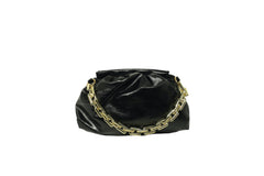 KINGSS Cloud Ruched Shoulder Bag PU Leather Purse With Chunky Chain Fashion Pleated Crossbody Handbag For Casual Outings