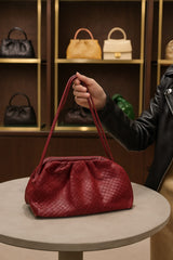 Red Woven Leather Handbag – Statement Elegance