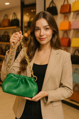 KINGSS Cloud Ruched Shoulder Bag PU Leather Purse With Chunky Chain Fashion Pleated Crossbody Handbag For Casual Outings