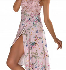 Lace & Floral Slit Dress – Effortless Elegance