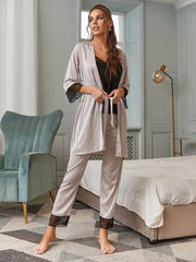 Nymphe 3-Piece Striped Satin Loungewear Set – Model No. 3137