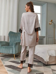 Nymphe 3-Piece Striped Satin Loungewear Set – Model No. 3137