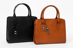 Alligator Print Triple Compartment Satchel Handbag - A New Day Black