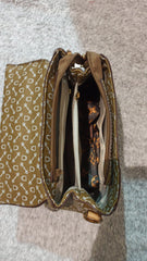 Print Satchel Bag with Button Closure and Adjustable Strap