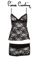 Black Lace Camisole & Shorts Set with Gloves – Delicate Drama