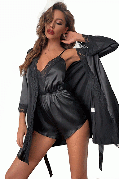 "Luxurious Satin Loungewear: Effortless Elegance in Black"