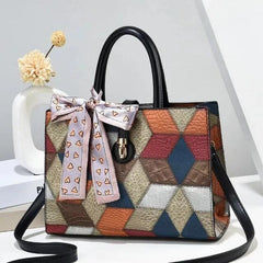 Vintage Women Handbags and Purse Set Multicolor Patchwork Tote Bags Soft Leather Shoulder Bag Zipper