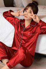 Satin Red Pajama Set – Classic and Comfortable