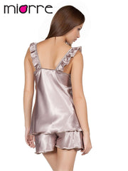 Satin Ruffle Strap Pajama Set – Luxe Comfort by Miorre